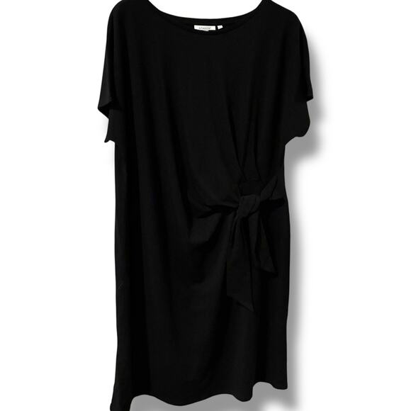 Chico's Dress NWT Women's Size 3 (XL) Midi Black Stretch Dolman Sleeve Side Tie - Picture 2 of 7